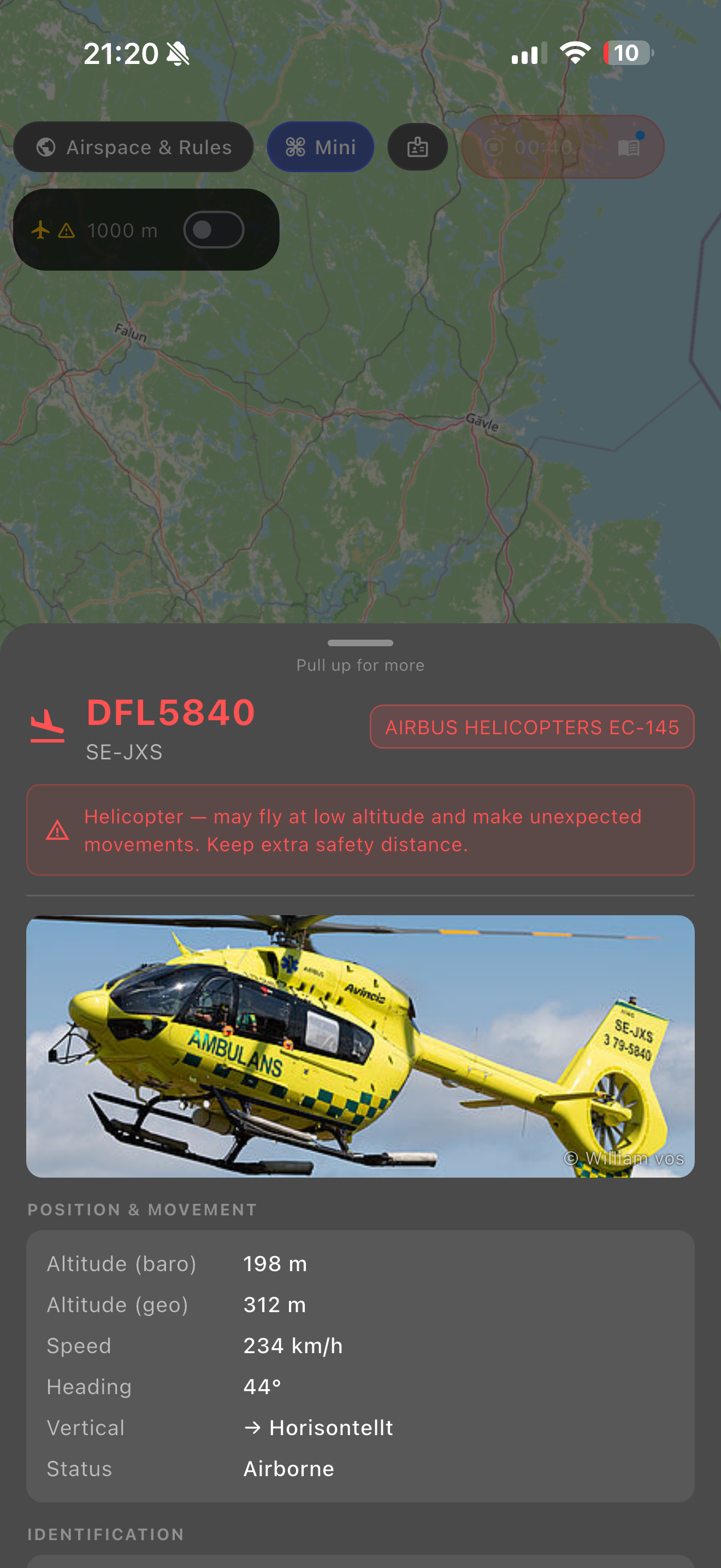 Helicopter alert with ADS-B data